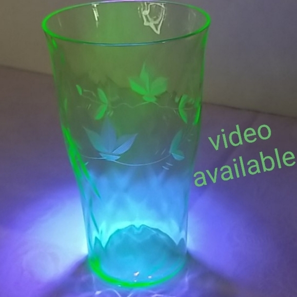 Gorgeous Etched Vaseline Depression Glass